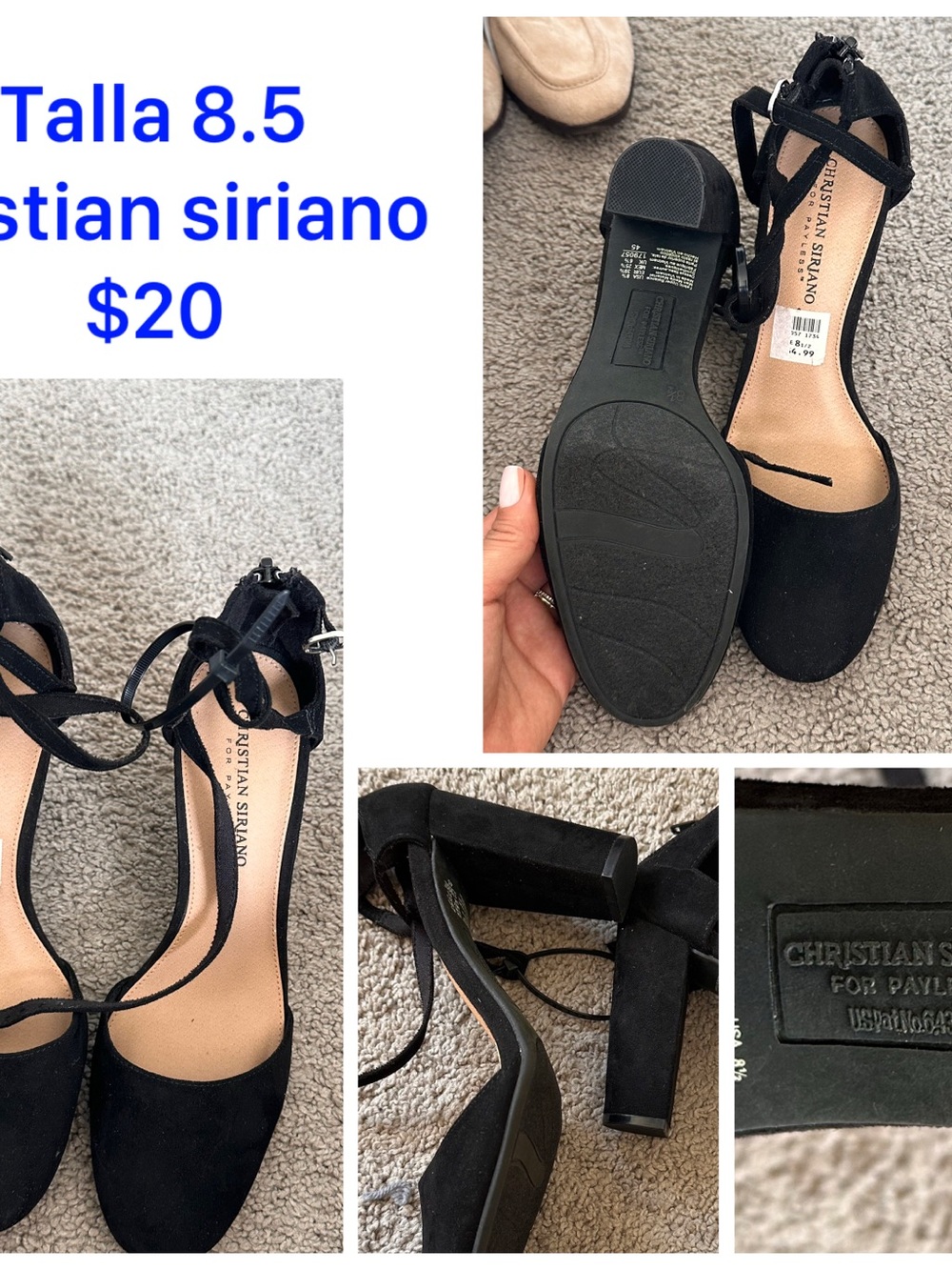 Christian Siriano Black Ankle-Tie Block Heels